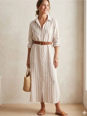 Old Navy Linen Blend Shirt Dress, Striped, Lagenlook, Neutral , size 2X